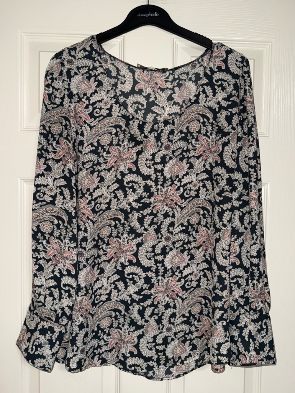 LOFT XL Black Blouse with Pink Paisley Print